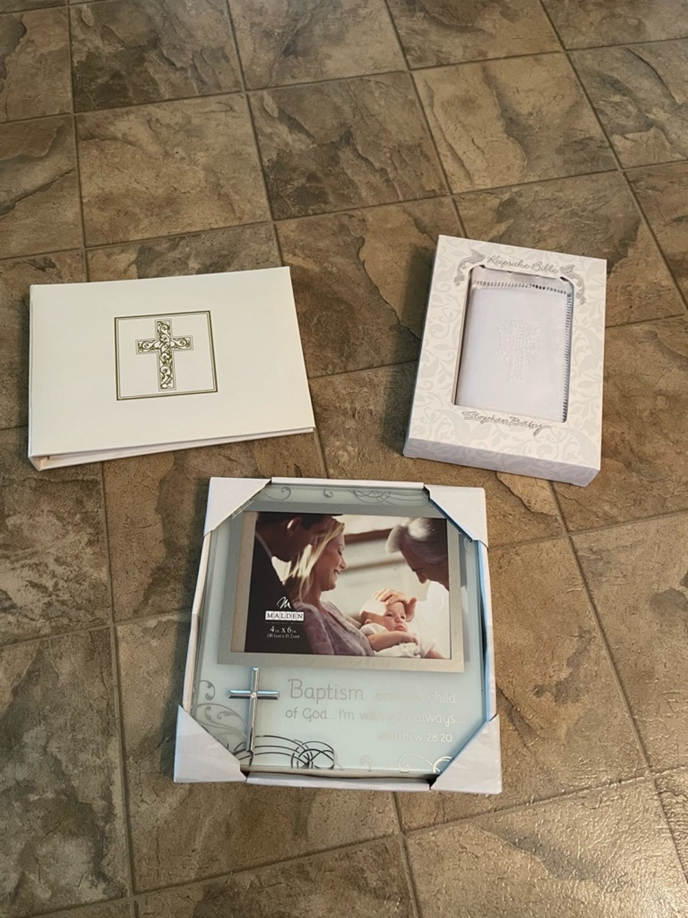 White Baptism Photo Frame and Keepsake Set - Elegant Religious Home Accent